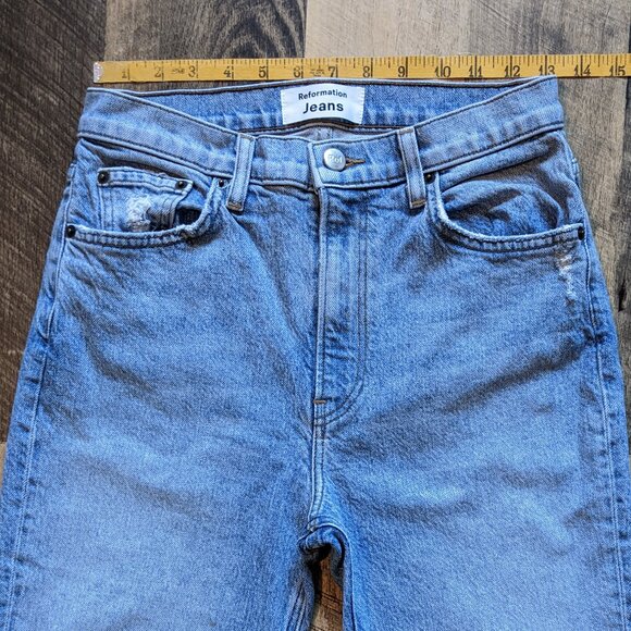 Reformation Blue Jeans Liza High Rise Straight Leg Crete Destroyed - Picture 5 of 5
